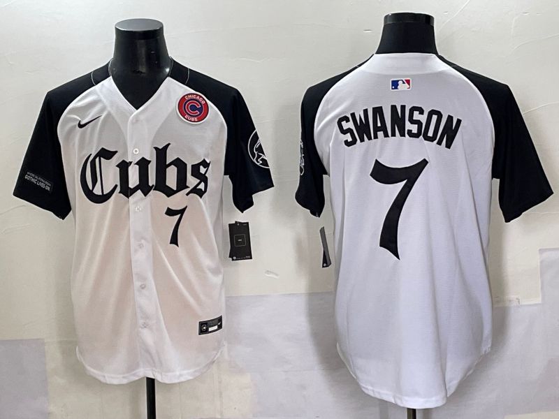 Men 2025 Chicago Cubs #7 Swanson white black Five generations Joint Name Nike MLB Jersey style 7->chicago cubs->MLB Jersey